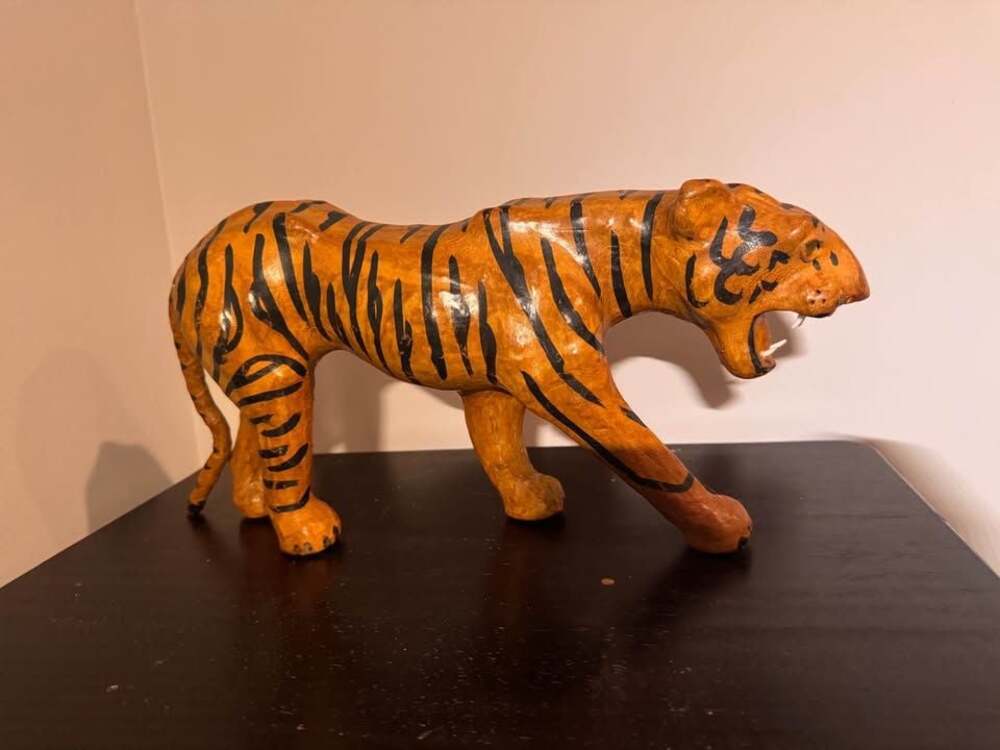 Vintage Leather Wrapped Tiger Figurine